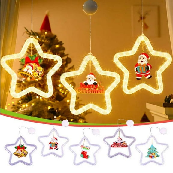 VIVIHEYDAY LED Christmas Window Lights, Hanging Light, Merry Christmas Bell Santa Claus Light up Window Decor for Xmas Home Party Decoration