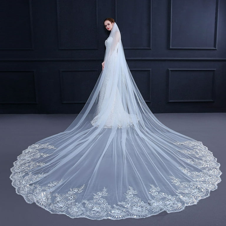 Etereauty Cathedral Wedding Veils Long Bridal Veil with Comb Wedding  Accessories Bride Wedding Veil(Pure White,without Veil) 