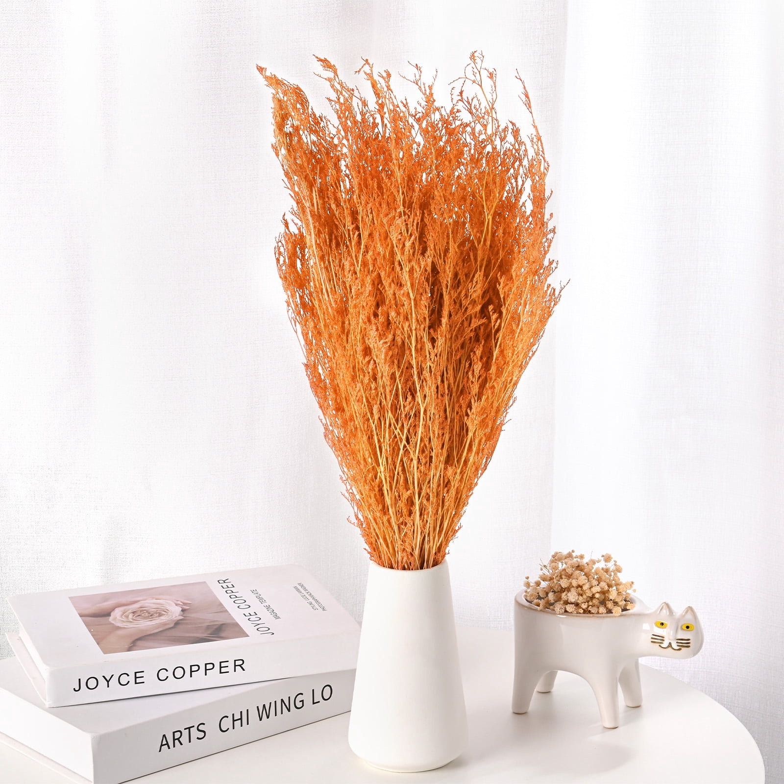 Uxcell Dried Flowers Bouquet 17" Dry Limonium Flower Bundle [Orange, 120g]