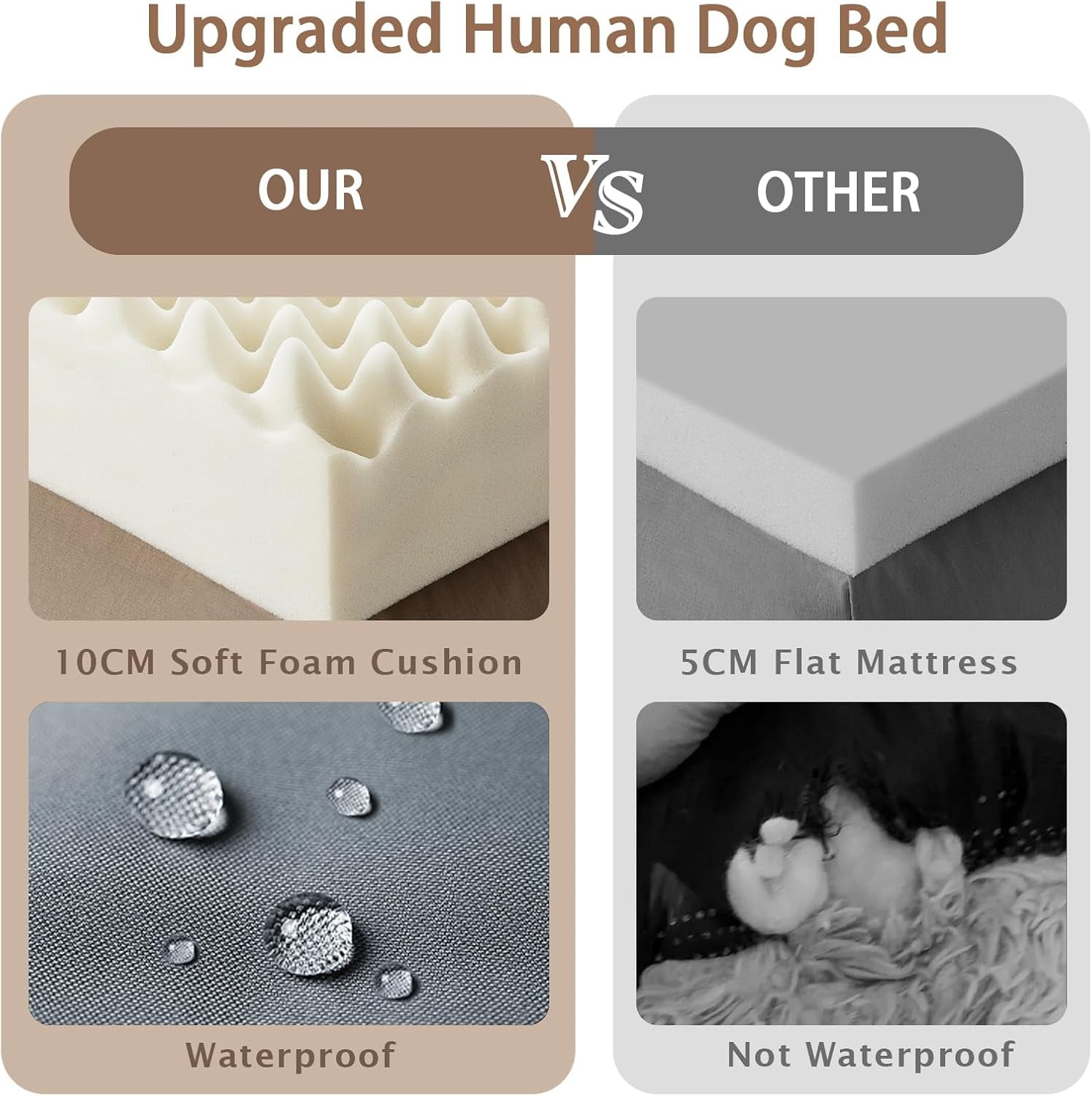 Oversize Human Dog Bed Memory Foam Bed with Plump Pillow and Blanket Khaki 71"L x 45"W x 12"Th
