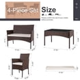 thumbnail image 6 of 4 Piece Outdoor Patio Furniture Set, Wicker Rattan Patio Conversation Set, Outdoor Chairs and Loveseat with Coffee Table for Porch, Yard & Poolside (Brown), 6 of 7