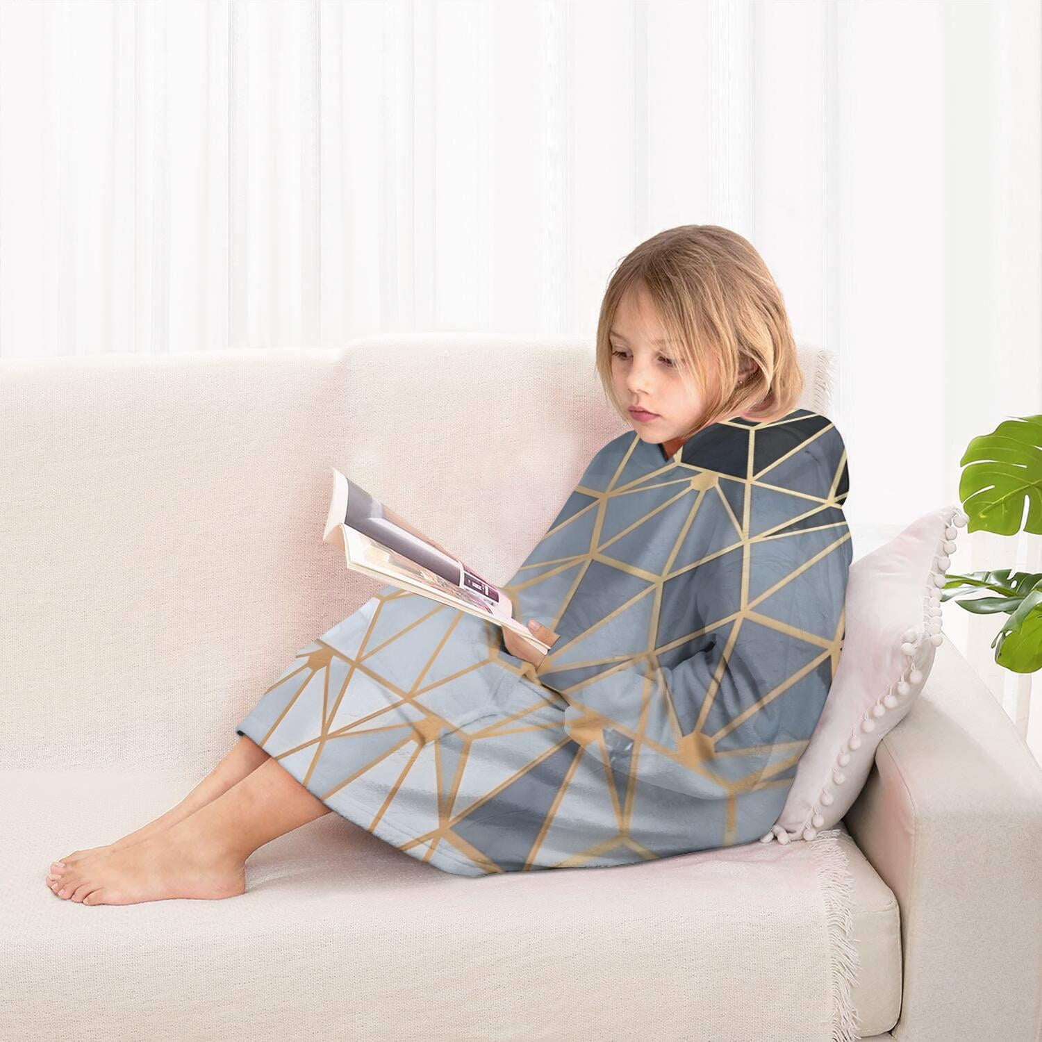 Gold Black Checkered Pattern Blanket Hoodies for Kids 6-13YR Oversize Wearable Blanket Hoodies for Boys Girls Teens