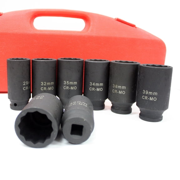 8pcs METRIC 1/2" Dr. Deep Impact Socket Set 90mm 12 Point Spindle Axle Nut MM