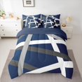thumbnail image 2 of Homewish Abstract Stripes Lines 7 Pieces Bedding Comforter Set,Minimalist Geometric Full Bedding Set,Deepblue Gray White Fitted Sheet Flat Sheet For Boys Teens,Ultra Soft Home Decor Reversible, 2 of 8