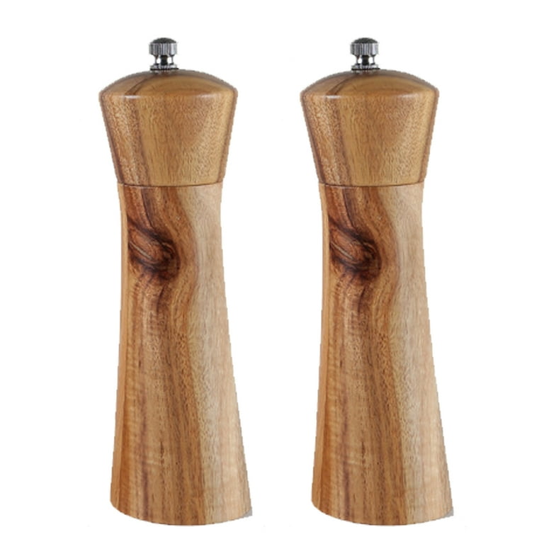 Acacia Wooden Salt and Pepper Grinder Set (2 Pack) with Wood Stand