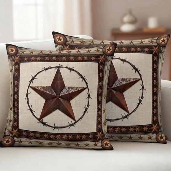Outdoor Pillow Cover 16x16inch Set of 2, Country Star Texas Farm Wood Plank Waterproof Decorative Throw Pillow Cover for Couch Sofa, Farmhouse Vintage Linen Pillowcase Cushion Cases for Patio Garden