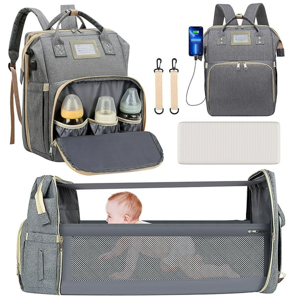 Diaper Bag Backpack, Multifunctional Baby Changing Bag with Foldable ...