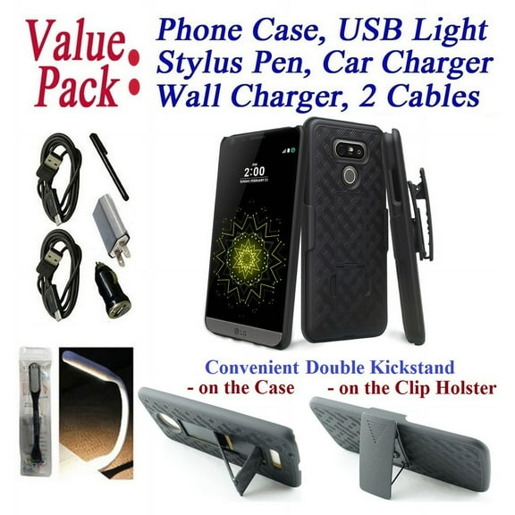 Cables Chargers for 5.7" LG G6 G6 PLUS Case Phone Case Belt Clip Holster 2 Kick Stands Hard Back Slip Resistant Bumper Cover Combo Set
