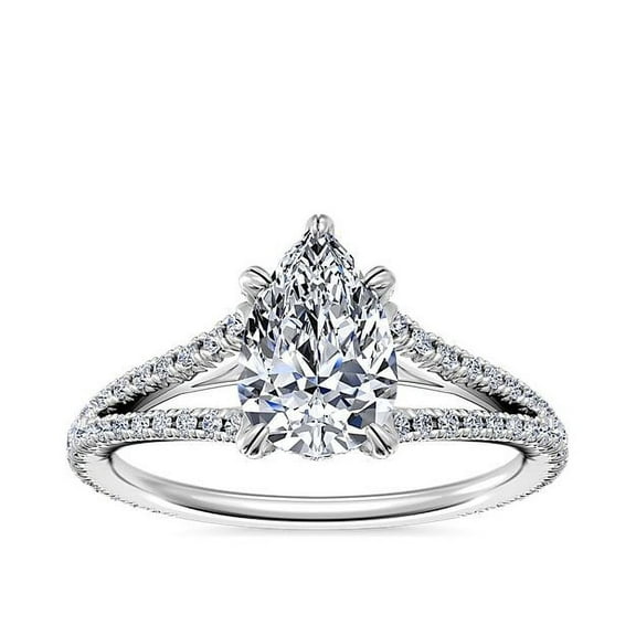 0.70 T.C.W Brilliant Pear Cut Natural Diamond Solitaire with Accents Radiant Wedding Ring for Ladies in Solid 14K White Gold Size 7
