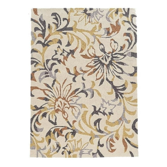 Linon Tripoli Branches Hand Tufted Polyester 8'x10' Rug in Ivory