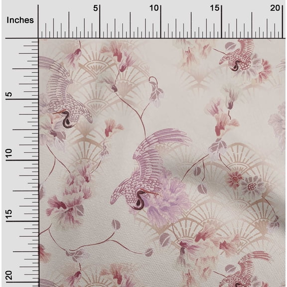 oneOone Rayon Light Peach Fabric Floral & Peacock Diy Clothing Quilting Fabric Print Fabric By Yard 56 Inch Wide