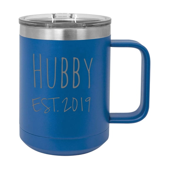 Hubby Est. 2019 Established Stainless Steel Vacuum Insulated 15 Oz Engraved Double-Walled Travel Coffee Mug with Slider Lid