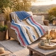 thumbnail image 5 of Benjara Rey 50 x 60 Quilted Throw Blanket-Ivory Multicolor Stripes Chevron Print, 5 of 7