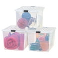 thumbnail image 4 of IRIS USA 144 Quart Stackable Plastic Storage Bins with Lids and Latching Buckles, 3 Pack, Containers with Lids, Durable Nestable Closet, Garage, Totes, Tubs Boxes Organizing, Clear, 4 of 5
