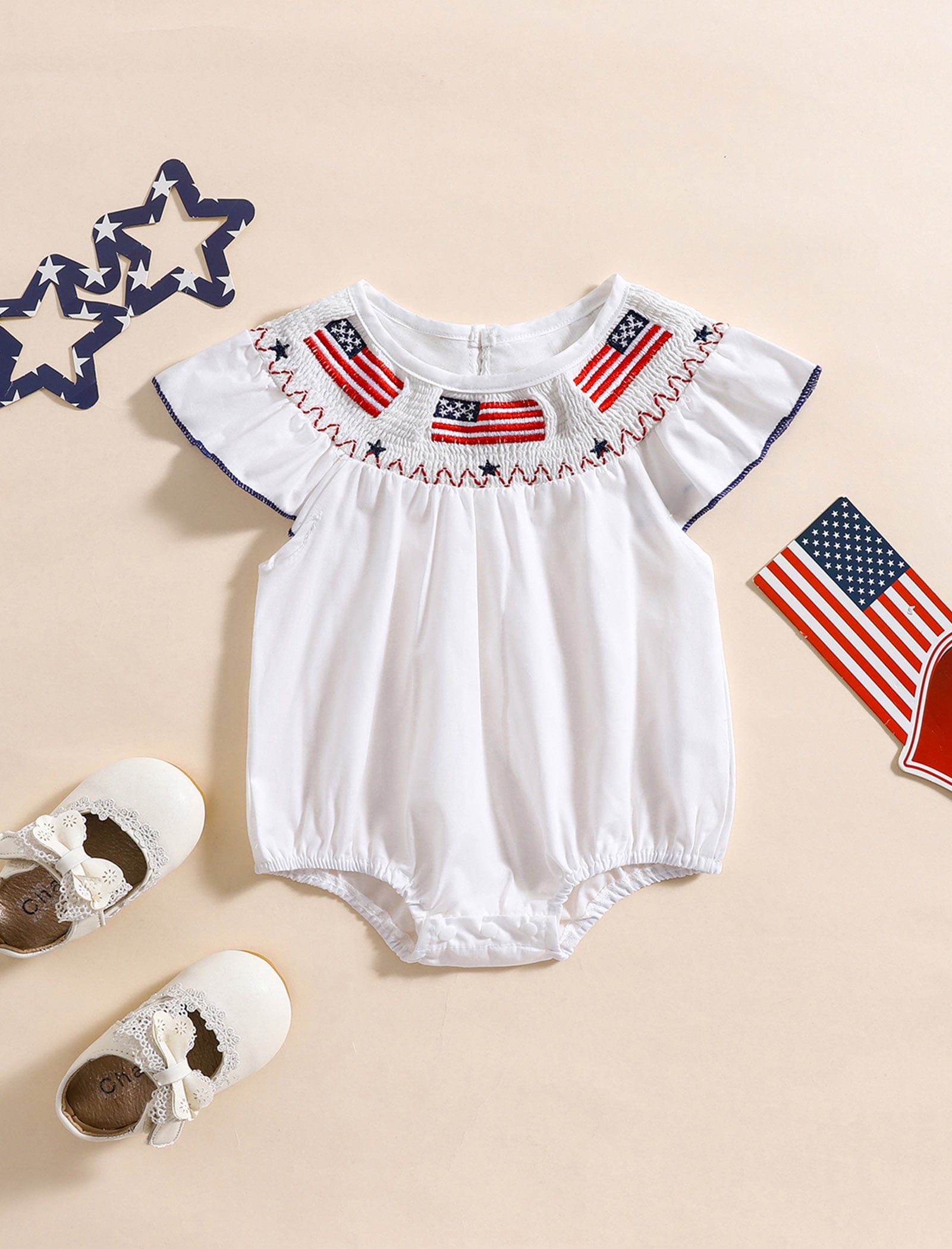 OBEEII Unixes Flutter Sleeve Romper Cute Causal Summer White Jumpsuit Birthday Outfits Baby Clothes