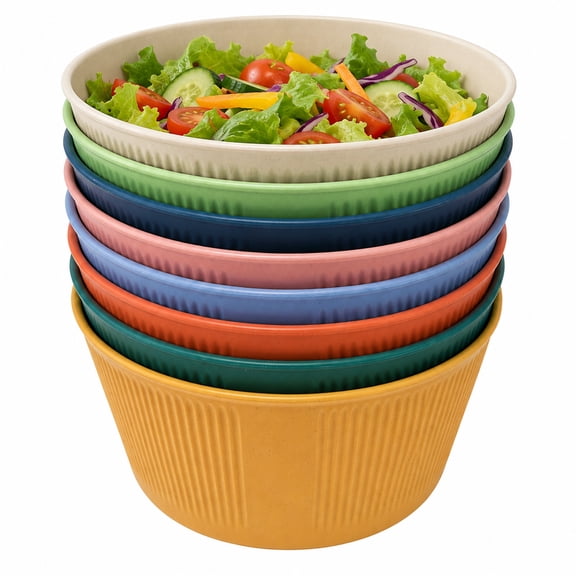 8 Pcs Wheat Straw Cereal Bowls, 47 oz Unbreakable Large Salad Bowls for Kitchen, Lightweight Microwave & Dishwasher Safe Set for Kitchen Soup Pasta Salad and Outdoor Camping, 8 Colors