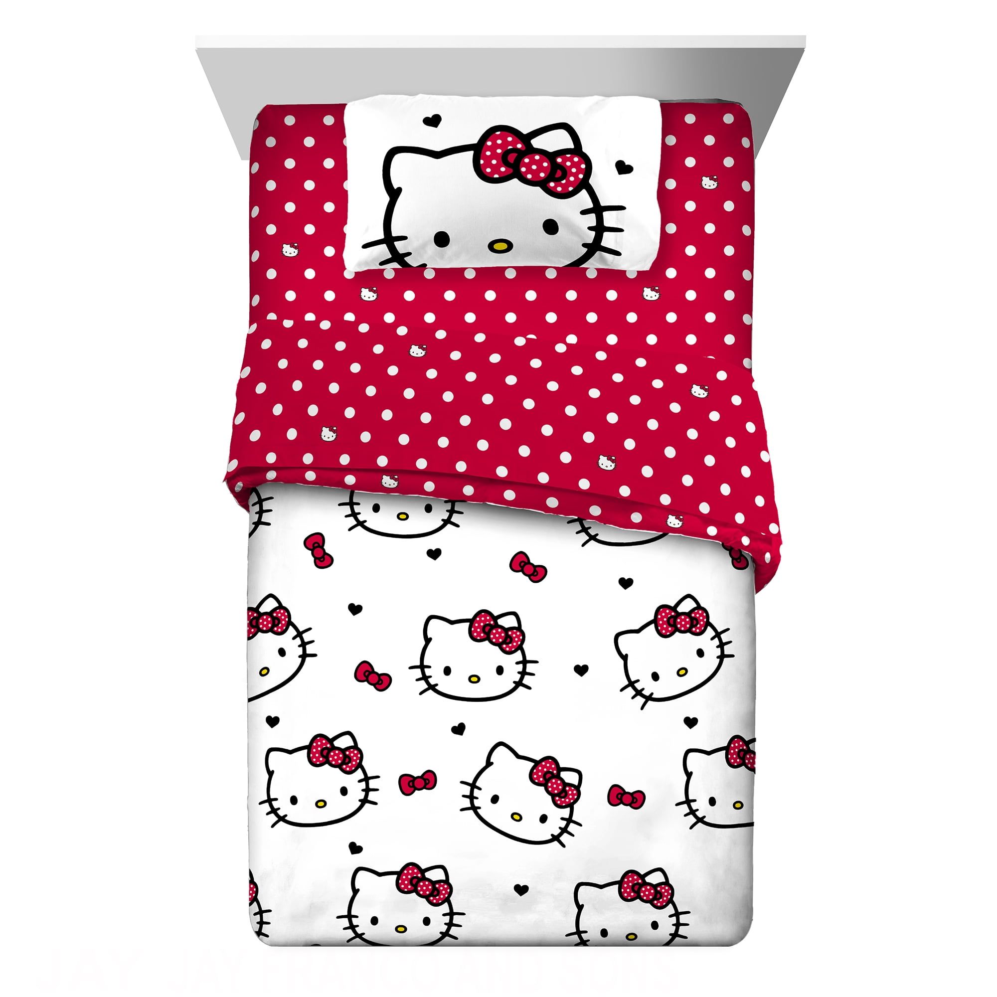 Hello Kitty Kids Twin Bed in a Bag, Comforter Sheet Set and Bonus Tote, Red, Sanrio