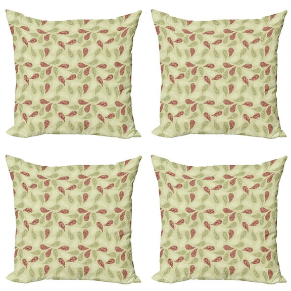 Ambesonne Paisley Throw Pillow Cover 4 Pack, Floral Leaf Pattern, 18", Red and Pale Green