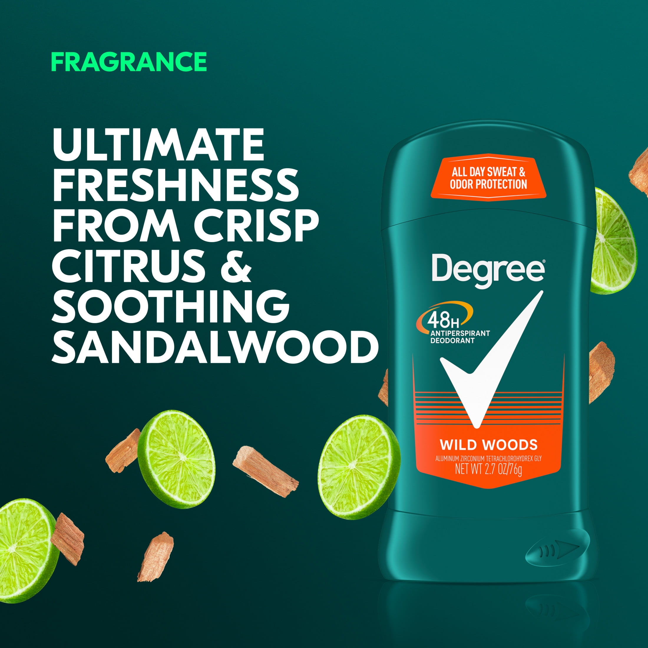 Degree Long Lasting Men's Antiperspirant Deodorant Stick Twin Pack, Wildwoods, 2.7 oz