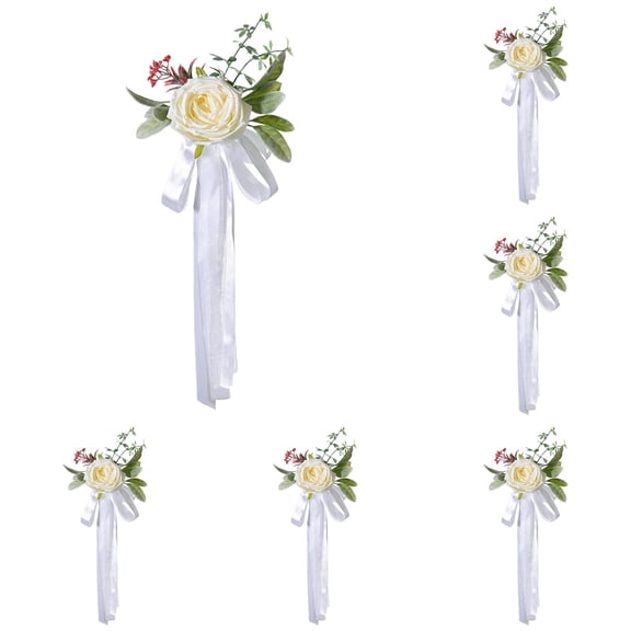 6PCS Flower Chair Back - Chair Decorations Rose & Leaves, Chair Decorations for Wedding Ceremony, Party & Bench, Wedding Chair Back Decorations Style Artificial Flower Bouquets For Wedding Decor