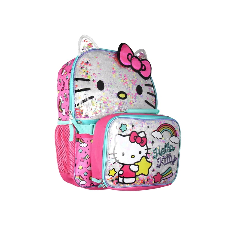 hello kitty backpacks with stars and glitter Hello Kitty Glitter 2 Piece School Travel Backpack Set For Girls With  Detachable Insulated Lunch Box