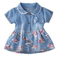 thumbnail image 1 of Faithtur Robe en Denim Florale pour Fille, Nœud Papillon, Robe d'Été, 0-4 Ans, 1 of 6