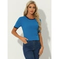 thumbnail image 2 of Unique Bargains Women's Casual Color Block Short Sleeve Knitted Tops M Blue, 2 of 6