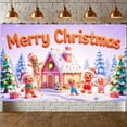 thumbnail image 3 of Gingerbread Man Christmas Banner Gingerbread House Xmas Display Snowflake Colorful Decorations Holiday Backdrop for Christmas Party Home Decor Indoor Celebration, 3 of 9