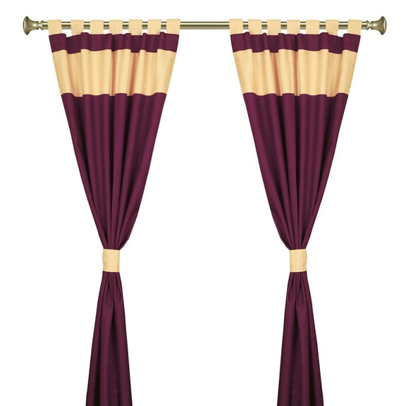 Maroon Gold Tab Top Raw Silk Curtain (43 in. x 96 in.) With Tieback -Pair