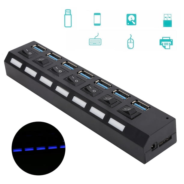 Hub De 7 Puertos, Hub USB 3.0 De Alta Velocidad Para Computadoras De Escritorio, Portátiles, Ultrabooks