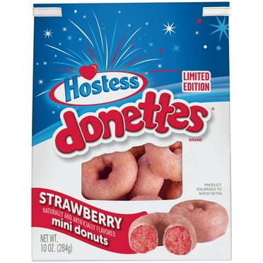 HOSTESS Naturally & Artificially Flavored Strawberry  DONETTES, Limited Edition, Mini Glazed Donuts, 10 oz