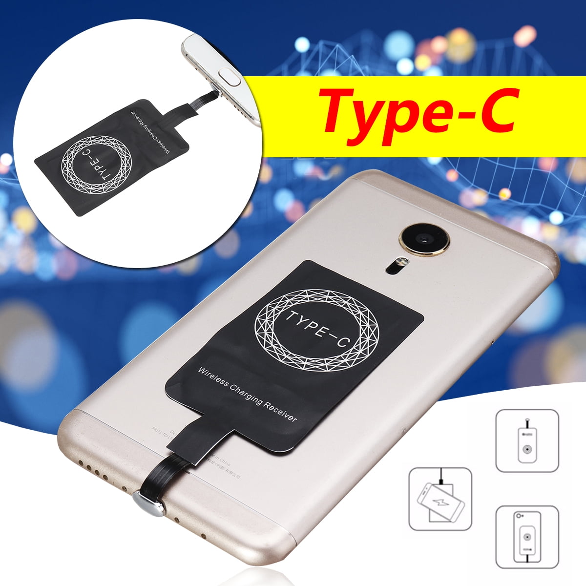 Portable Universal QI Wireless Charger Pad TypeC Receiver Phone For