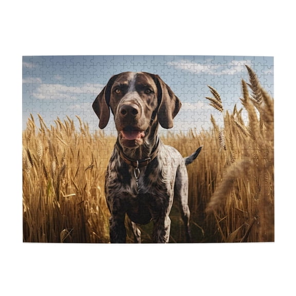 500-Piece Wooden Jigsaw Puzzle for Adults - Dog In Wheat Field Outdoor , Challenging Family Art Project, Unique Home Wall Decor Gift
