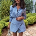 thumbnail image 4 of Women'S 2 Piece Outfits Striped Lapel Button Down Shirt Mini Skirt Matching Set Travel Outfit Blue L, 4 of 7