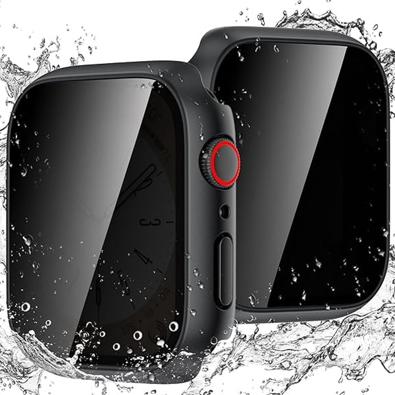 Waterproof Privacy Case for Apple Watch Screen Protector, Anti-Spy Tempered Glass Film iWatch Cover Hard PC Case Bumper for Apple Watch Series 11/10, 46mm BlackBlack