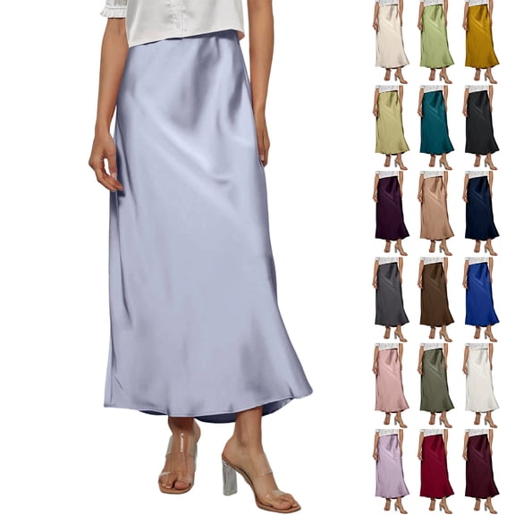 WULMLEO Womens Satin High Waist Elastic Maxi Skirt Silk Elegant Dressy Bodycon A-Line Long Skirts Cocktail Party Outfits Purple Pink L