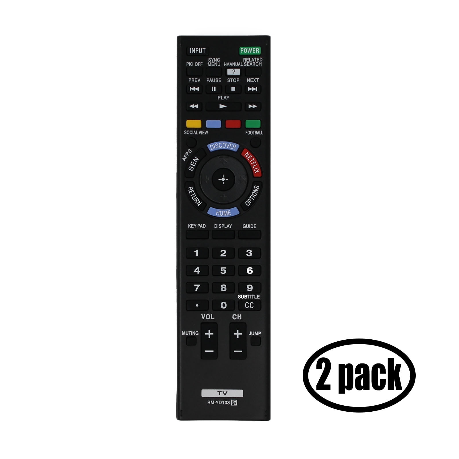 2 Pack Replacement Sony RM-YD103 TV Remote Control for Sony XBR55X800B Television