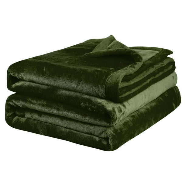 Unique Bargains Solid Print Microfiber Bed Blanket Olive Green Queen