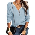 thumbnail image 4 of Long Sleeve Women V Neck Sweater Half Zipper Knit Sweater Casual Cricket Jumper Pullover, 4 of 6