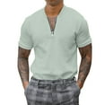 thumbnail image 1 of Camisas Para Hombre Slim Fit Camisa informal de manga corta con cuello levantado y cremallera sólida para hombre (Grey, XXL), 1 of 5