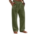 thumbnail image 3 of Mens Linen Cotton Casual Pants,Lightweight Straight Leg Lounge Pants with Button Waist & Side Pockets,Loose Fit Summer Beach Yoga Trousers for Men,Comfortable Relaxed Fit Trousers Blackish Green XXXL, 3 of 10
