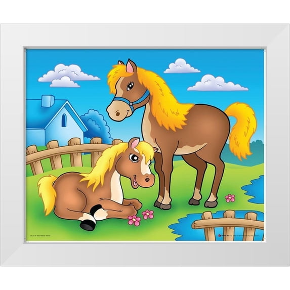 Viskova, Klara 31x26 White Modern Wood Framed Museum Art Print Titled - Happy Horses