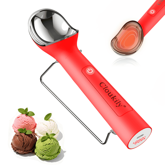 Cloukily Heated Ice Cream Scoop With On/Off Switch(Latest Gen 3.0): Rechargeable Electric Icecream Scooper With Holder,2025 Kitchen Gadgets For Hard Ice Cream, Waterproof IP67,Max to 158℉