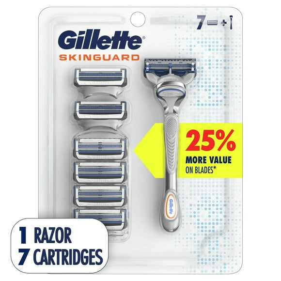 Gillette SkinGuard Men's Razor Handle + 7 Blade Refills, 0MX
