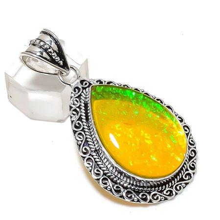 Natural Yellow Triplet Opal 925 Sterling Silver Jewelry Pendant 2.25"