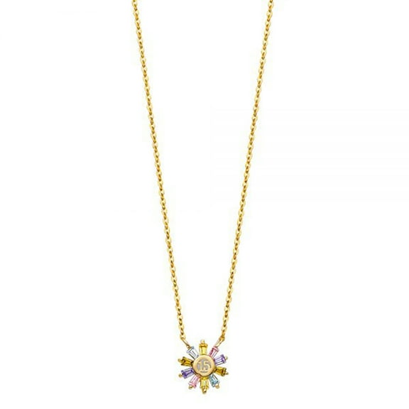 Quinceañera Ballerina style 15 anos gemstone cz pendant 14K Yellow Gold 18" yellow gold Chain