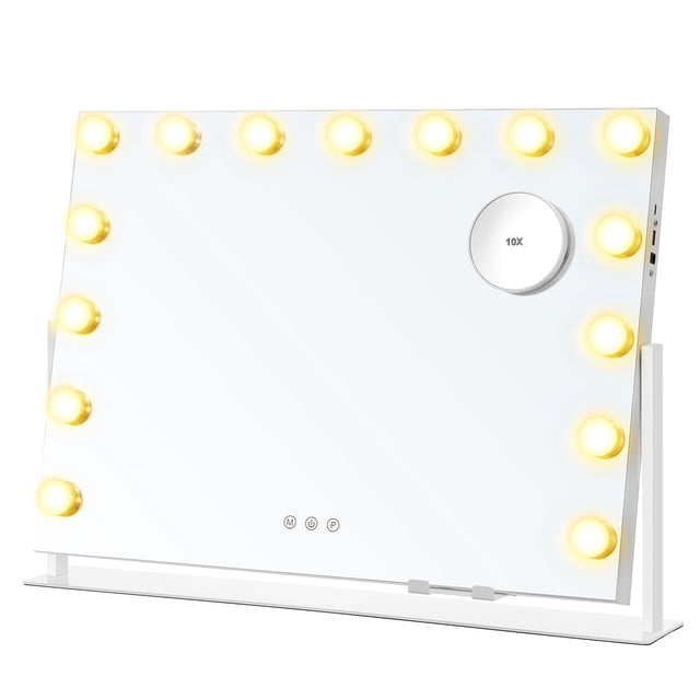 SONGMICS Vanity Makeup Mirror with Lights, Touch Control, 15 LED Bulbs, with Charging Ports, Detachable 10X Magnifying Mirror, 3 Color Temperatures, Dimmable, Phone Holder, Matte White ULWM001W01V1