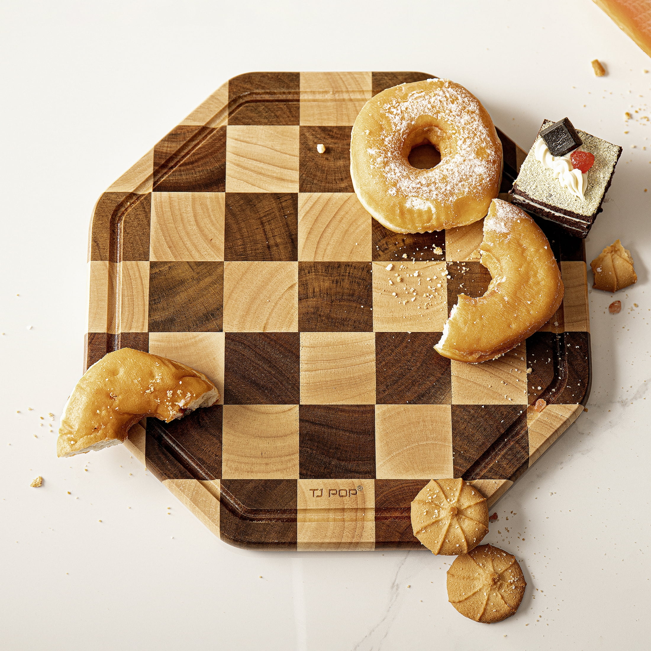 TJ POP End Grain Acacia Wood Cutting Board with Juice Groove, 12" x 12" x 0.8"