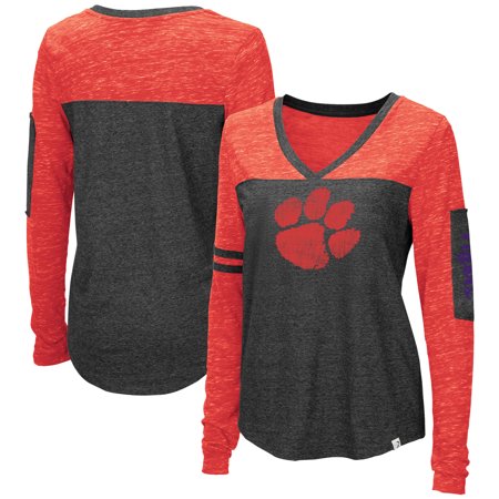 Clemson Tigers Colosseum Women's Stance Sleeve Stripe Patch Long Sleeve T-Shirt - Heathered Black