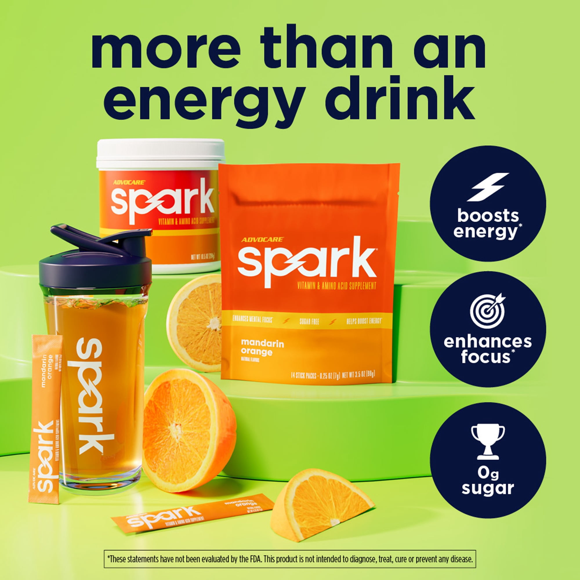 AdvoCare Spark Energy Drink Mix – Vitamin & Amino Acid Powder Supplement, Mandarin Orange Flavor, 14 Stick Packs